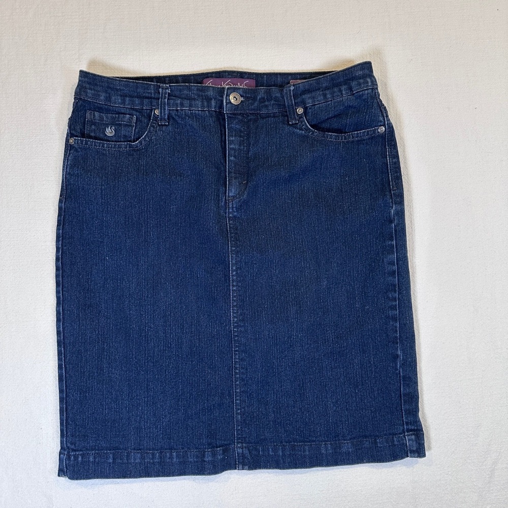 Gloria Vanderbilt Amanda Denim Skirt Dark Wash Embroidered Pockets Size 10